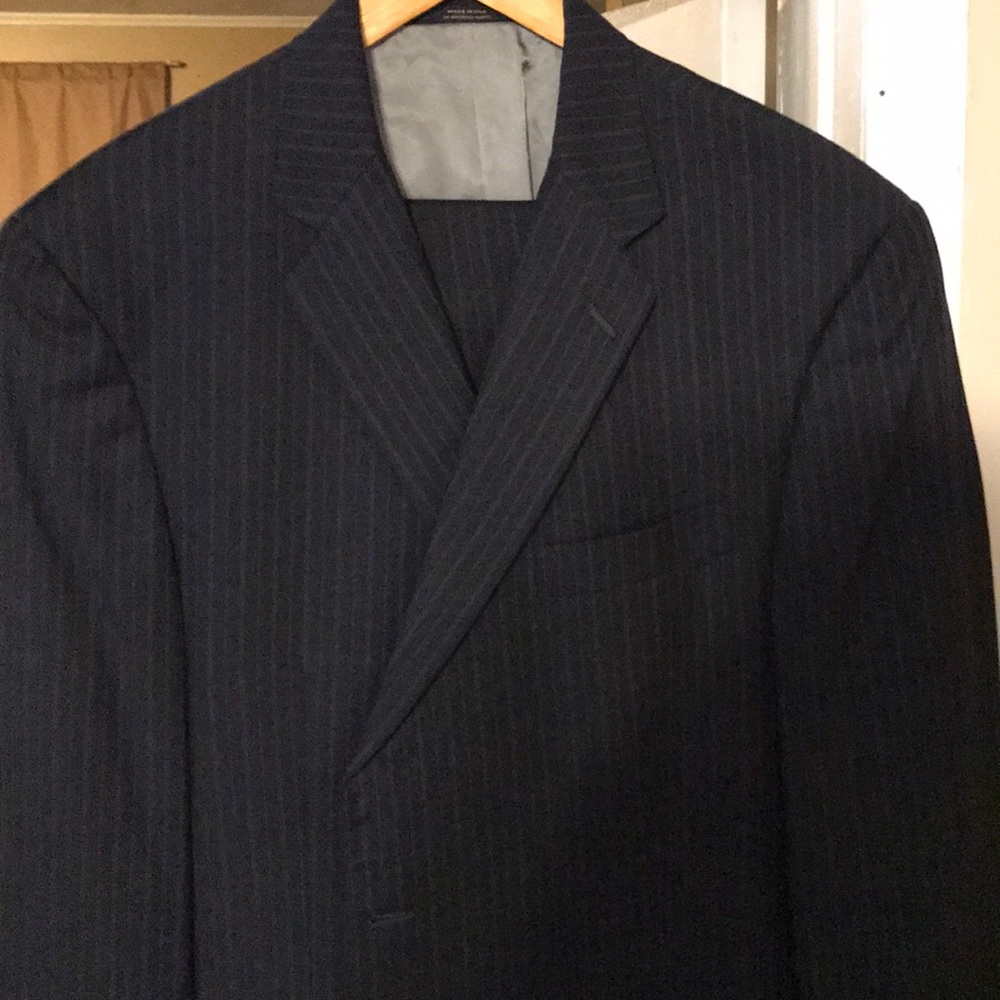 Hart Schaffner Marx Pinstripe Navy Suit 46L